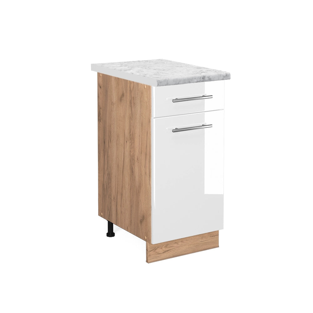 Mobiletto base per cucina Fame-Line Bianco lucido/Rovere dorato 40 cm, PL Marmo Vicco