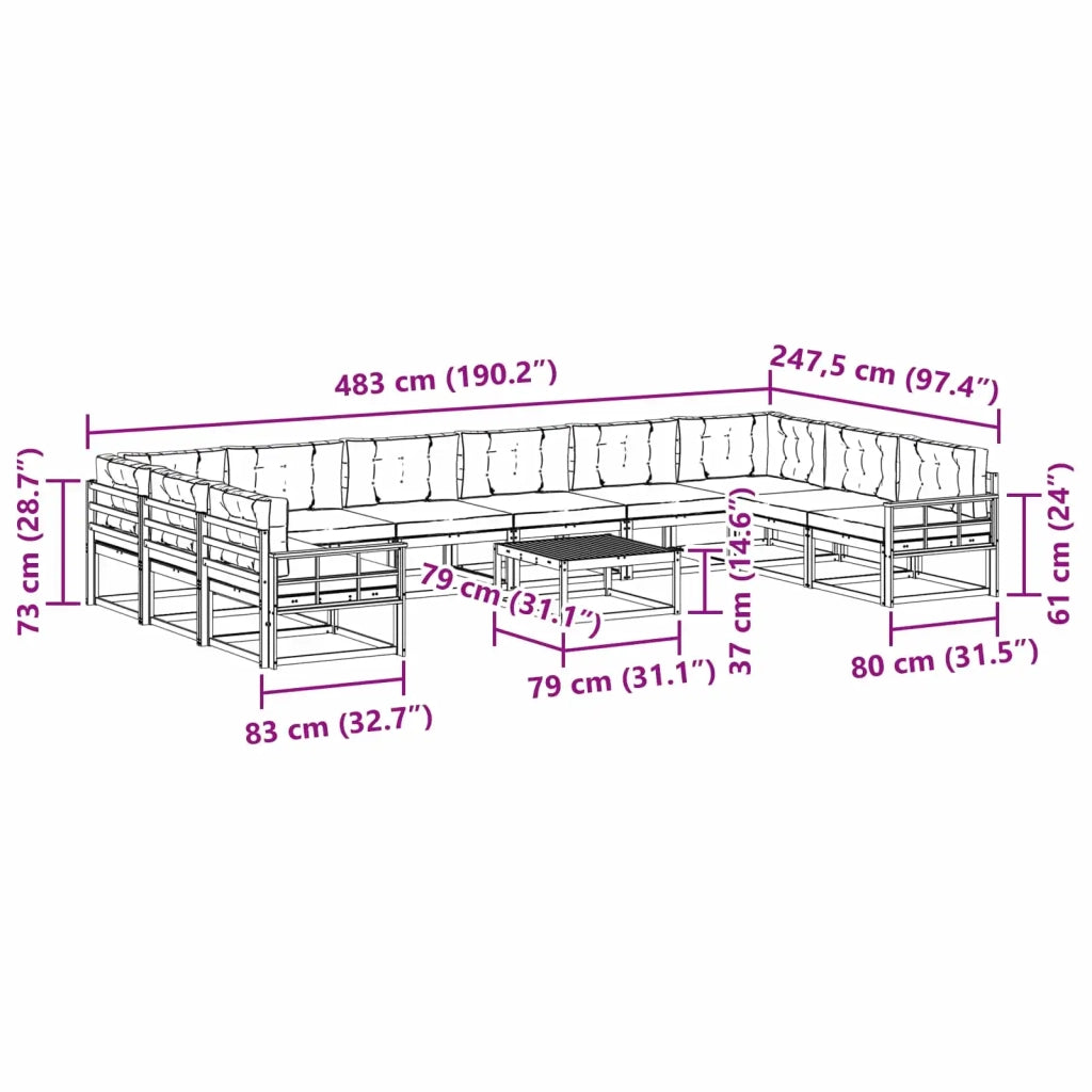 Set di divani da esterno 11 pz Bianco e Grigio Chiaro 3387150