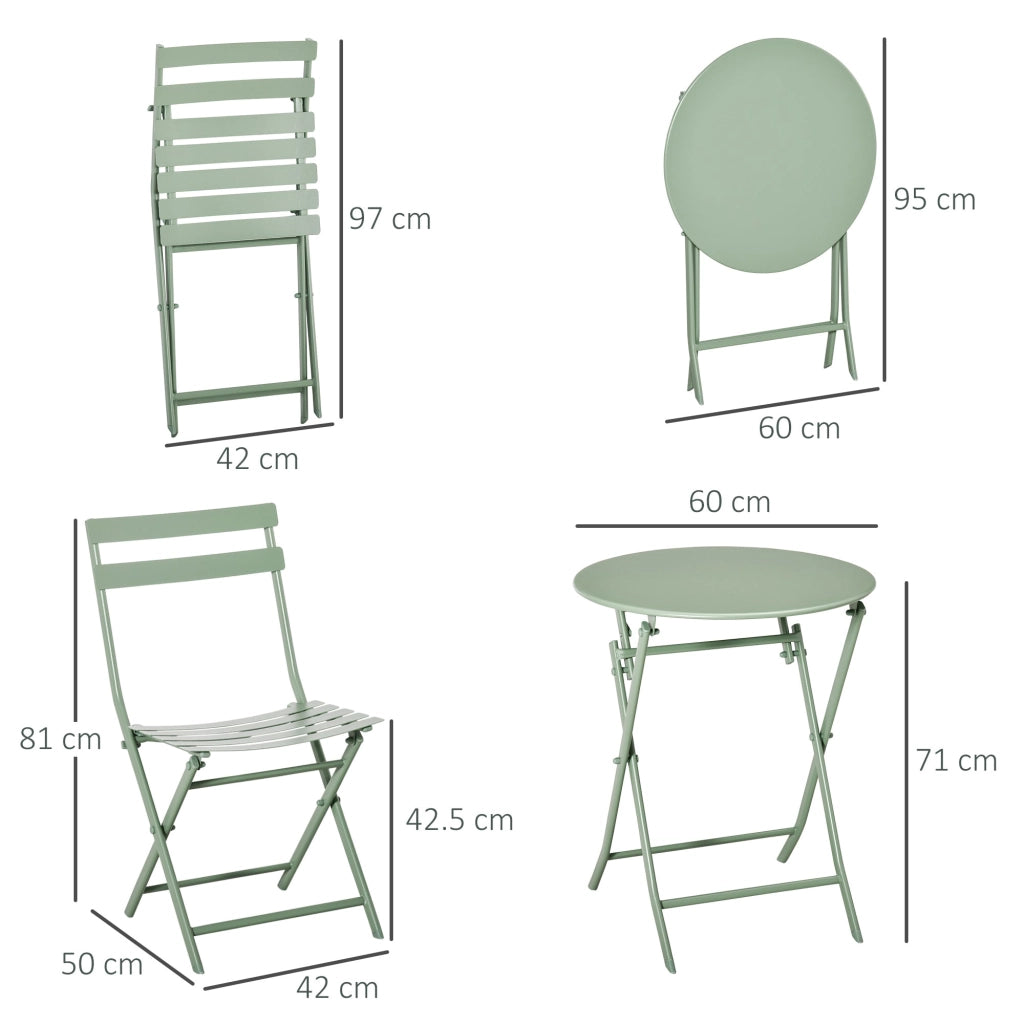 Set Tavolino e 2 Sedie Pieghevoli da Giardino   Verde