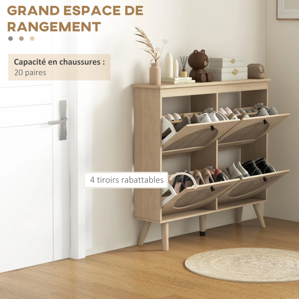 Scarpiera con 4 ante e ripiano regolabile ¨C zephmum ¨C legno massello naturale 105x24x97.5 cm
