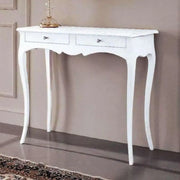 Mobiletto a consolle 2 cassetti arte povera in legno massello e mdf con rifinitura in bianco 95x41x80 H