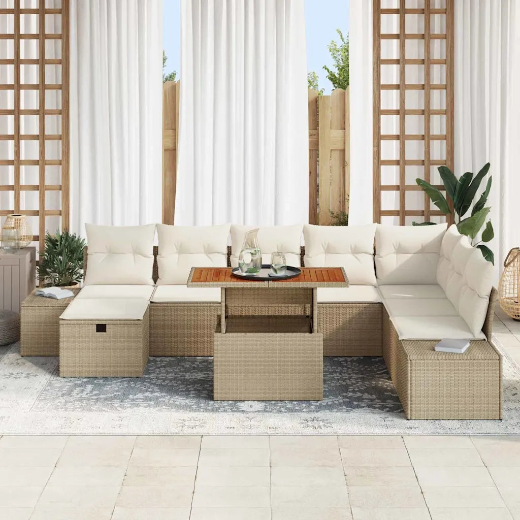 Set Divano da Giardino con cuscino 9 pcs Beige polyrattan 3360068