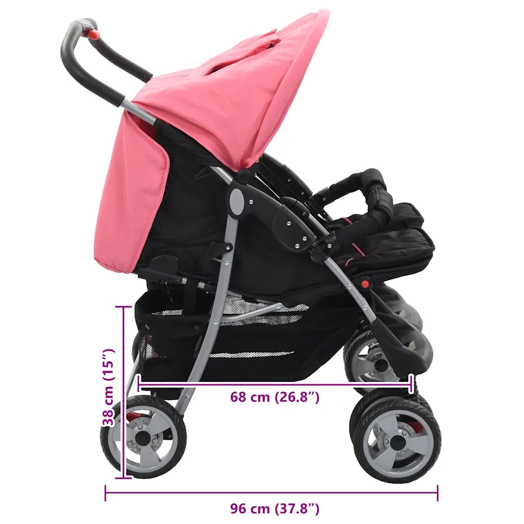 Passeggino Gemellare Rosa e Nero in Acciaio CFW3210438