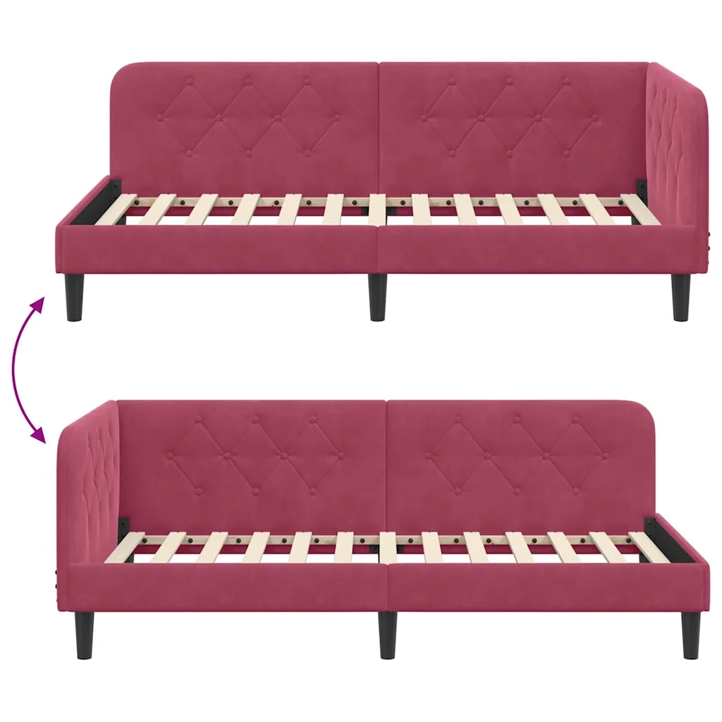 Cornice del letto ad angolo Rosso Vino 90 x 200 cm Velluto 42016610