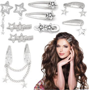 Set di 10 Clip per Capelli Argento 8 Forme Pentagramma Clip per Capelli Metalliche Accessori per Capelli Kawaii Punk per Donne Ragazze Argento