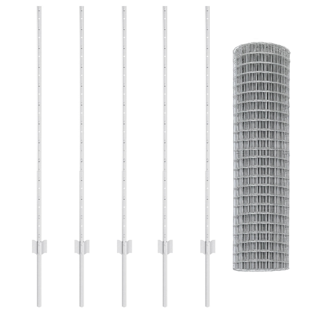 Recinzione Euro con 10 Pali Argento 1,2x10 m Acciaio