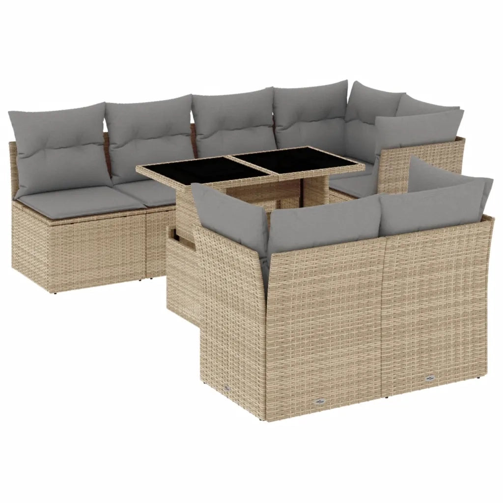 Set Divano da Giardino 8 pz con Cuscini Beige in Polyrattan