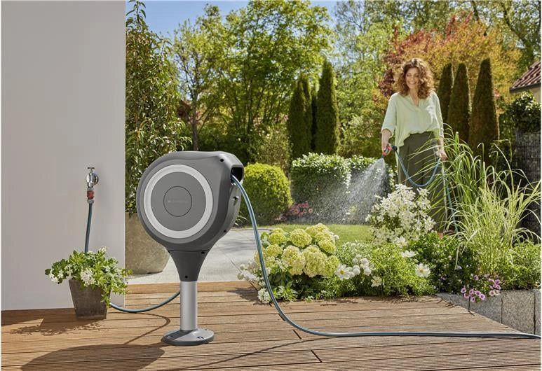 Gardena 18607-20 Avvolgitubo RollUp S per Terrazza con Tubo 15 m Tecnologia RollUp e Riavvolgimento Automatico colore Bianco