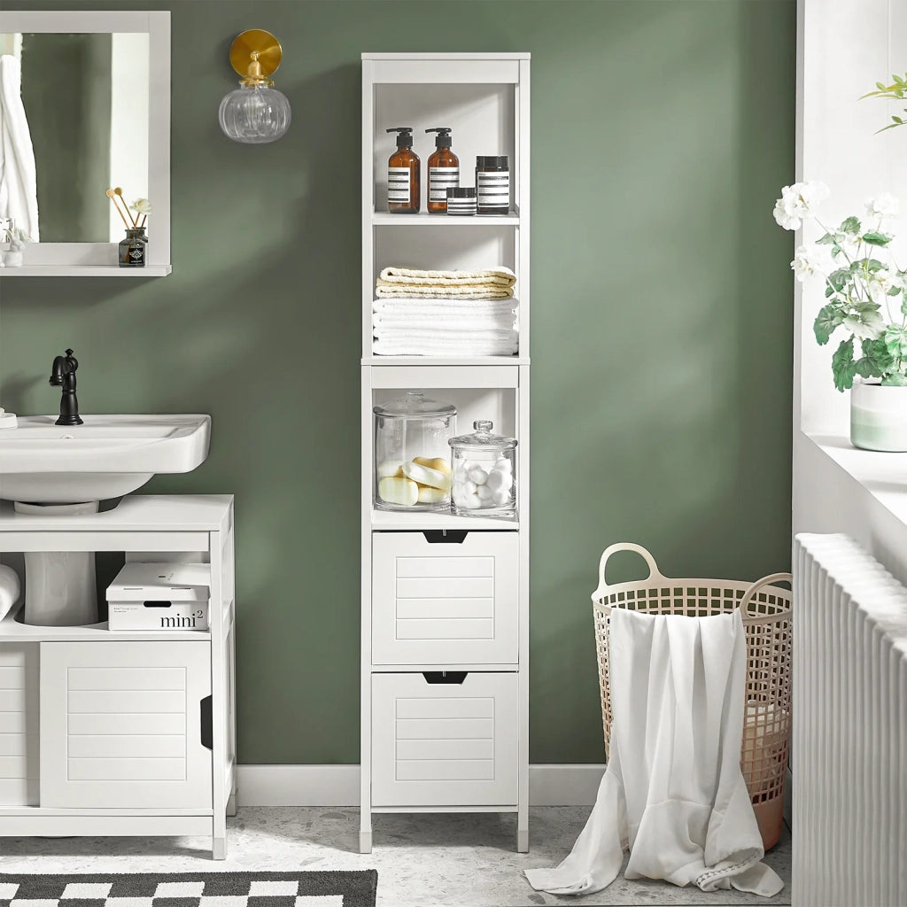 Mobiletto Bagno Colonna Bagno Cassettiera Bagno salvaspazio L30*P30*A145 cm Bianco FRG126-W