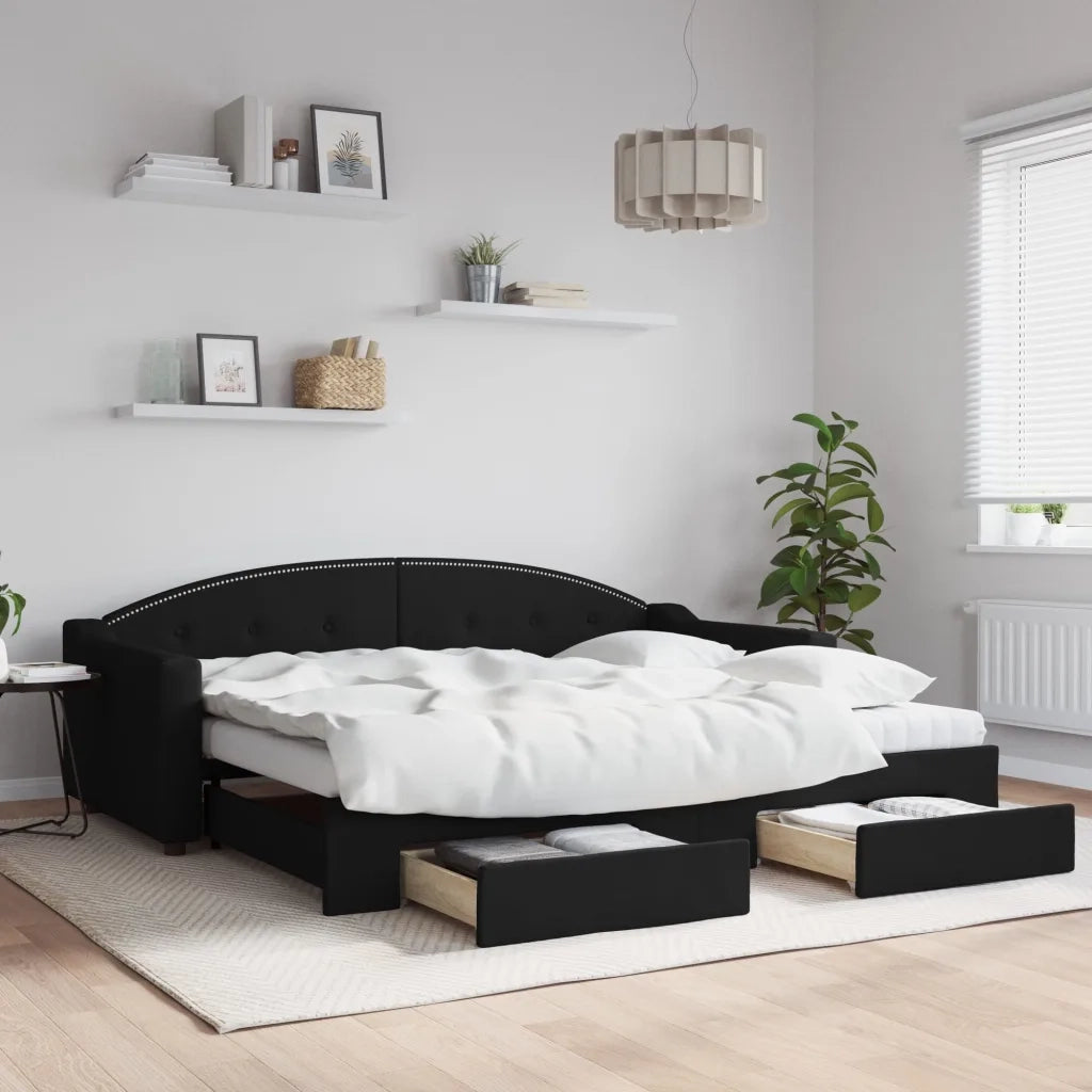 Divano Letto Estraibile con Cassetti-Sofa Letto-Daybed Nero 90x200 cm in Tessuto 581744