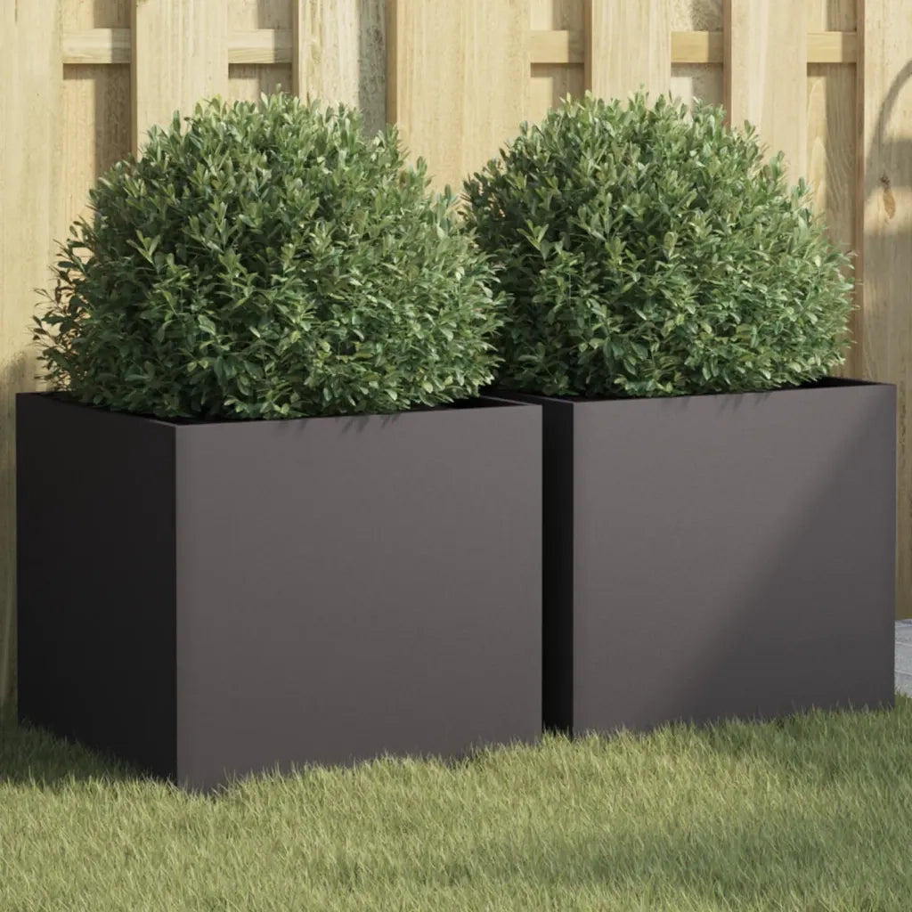 2 pz Fioriere | Cassetta per fiori | Vaso Nere 42x40x39 cm in Acciaio