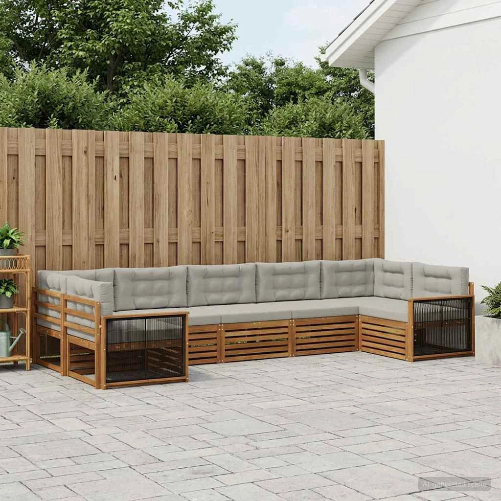 Set di divani da esterno 7 pz Naturale e Grigio Chiaro 3383804
