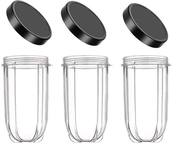 Kit di sostituzione bicchieri - 3 pezzi 16OZ con coperchio - Nero - Resistenti al lavastoviglie - Compatibile con Magic Bullet 250W