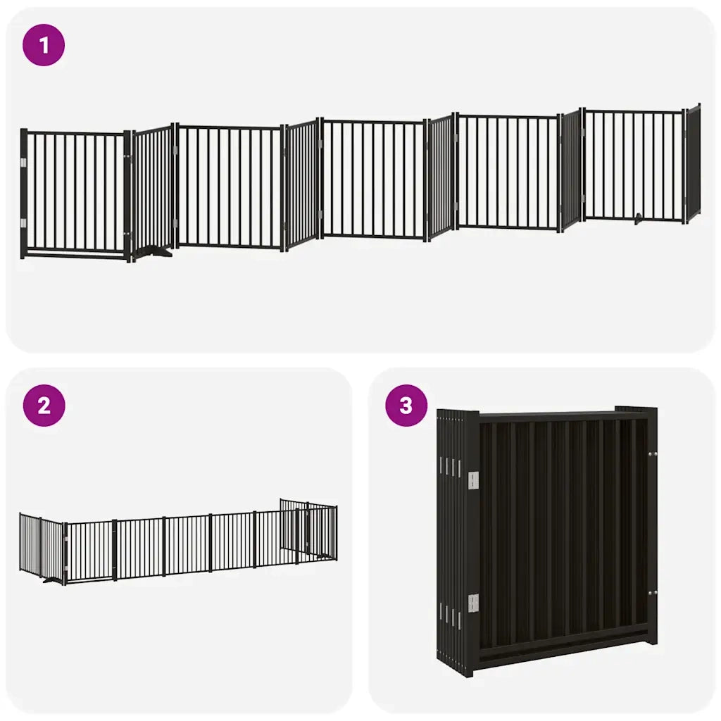 Cancello Cani Porta Pieghevole Nero 10 Pannelli 800 cm Pioppo 3155743