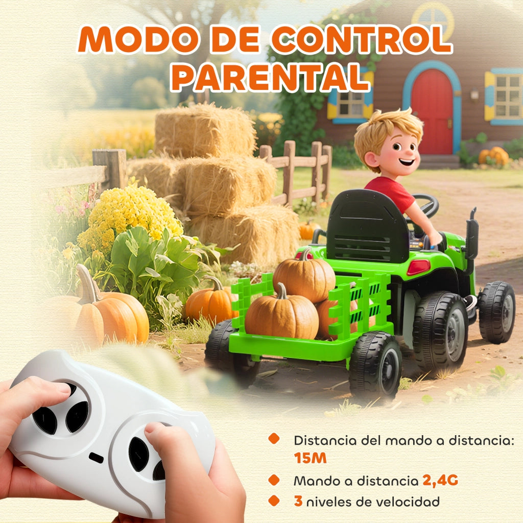 Trattore Giocattolo per Bambini con Rimorchio ¨C Zephmum ¨C Verde, 12V, Telecomando
