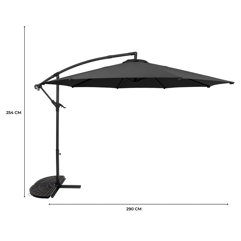Ombrellone Decentrato 3m Grigio Banana con Base 2 Pesi 28kg