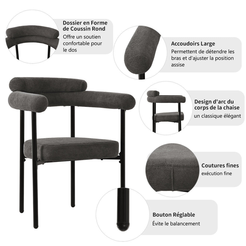 Sedie da Pranzo Imbottite ¨C MINIMAL ¨C Grigio Scuro, Velluto, Set 2 Pezzi