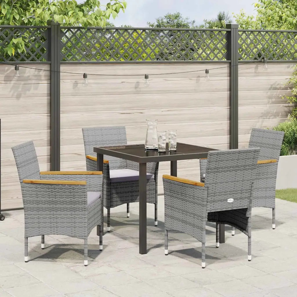 Set da Pranzo per Giardino con cuscino 5 pcs Grigio polyrattan 3379759