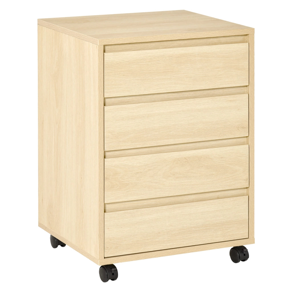 Scrivania con cassetti ¨C zephmum ¨C 4 cassetti, ruote, legno chiaro