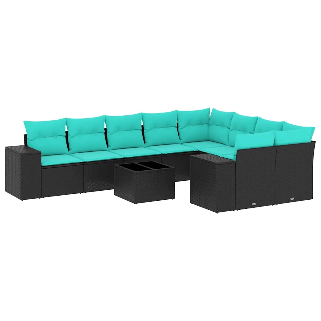 Set Divani da Giardino 10 pz con Cuscini Nero in Polyrattan 3223046