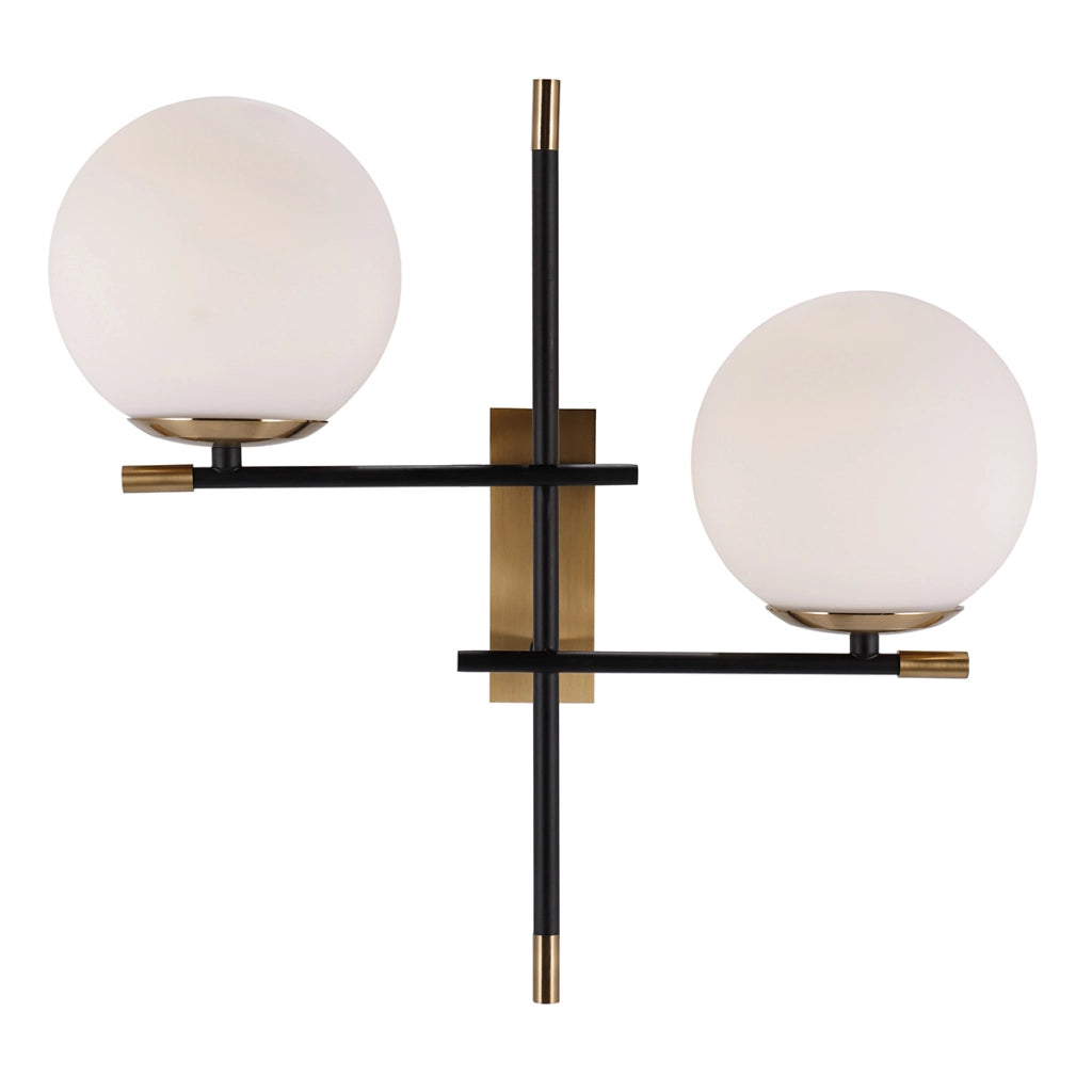 Applique moderna Stelia Italux nero/bronzo sfere bianche 2xE14