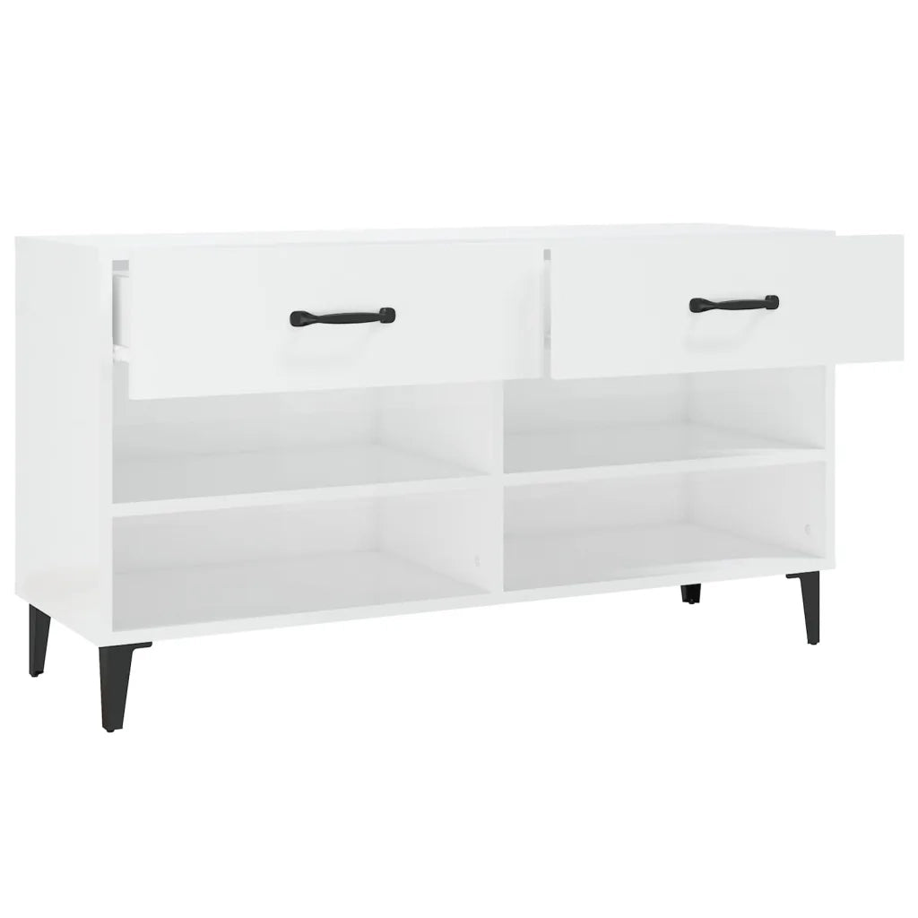 Scarpiera Bianco Lucido 102x35x55 cm in Legno Multistrato 812831