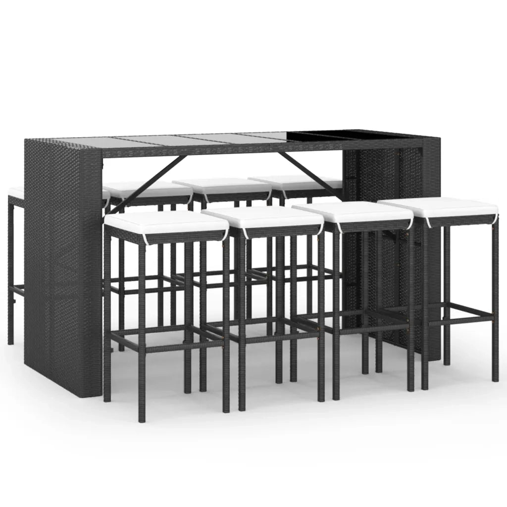 Set Bar da Giardino 9 pz con Cuscini in Polyrattan Nero 3187623