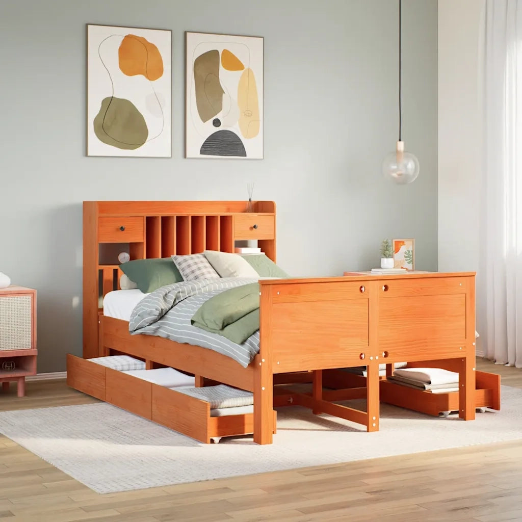 vidaXL Letto Libreria senza Materasso Marrone Cera 135x190 cm in Pino