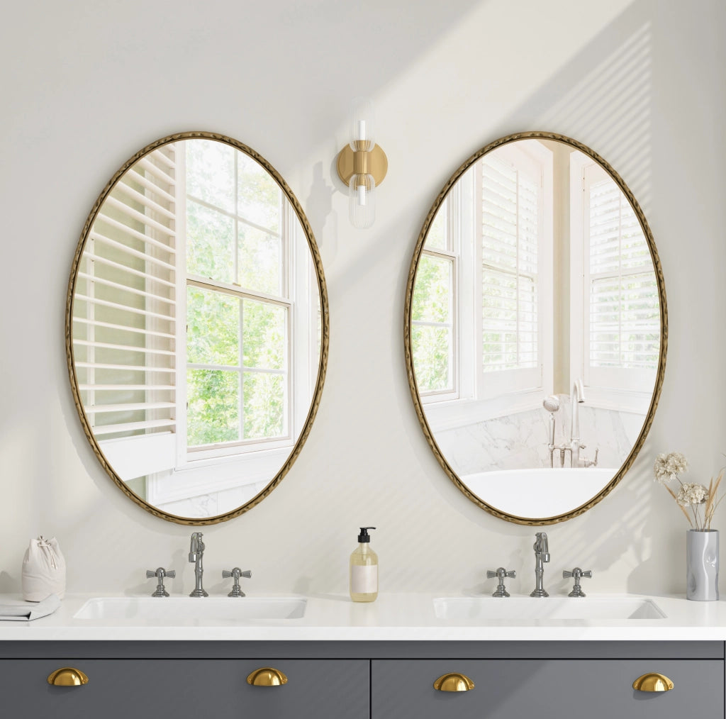 Specchio ovale retrò 65 x 100 cm in vetro, ferro e MDF, dorato, da parete