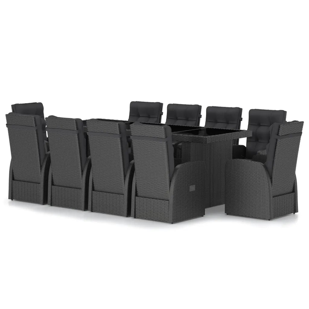 Set da Pranzo da Giardino 11 pz con Cuscini in Polyrattan Nero