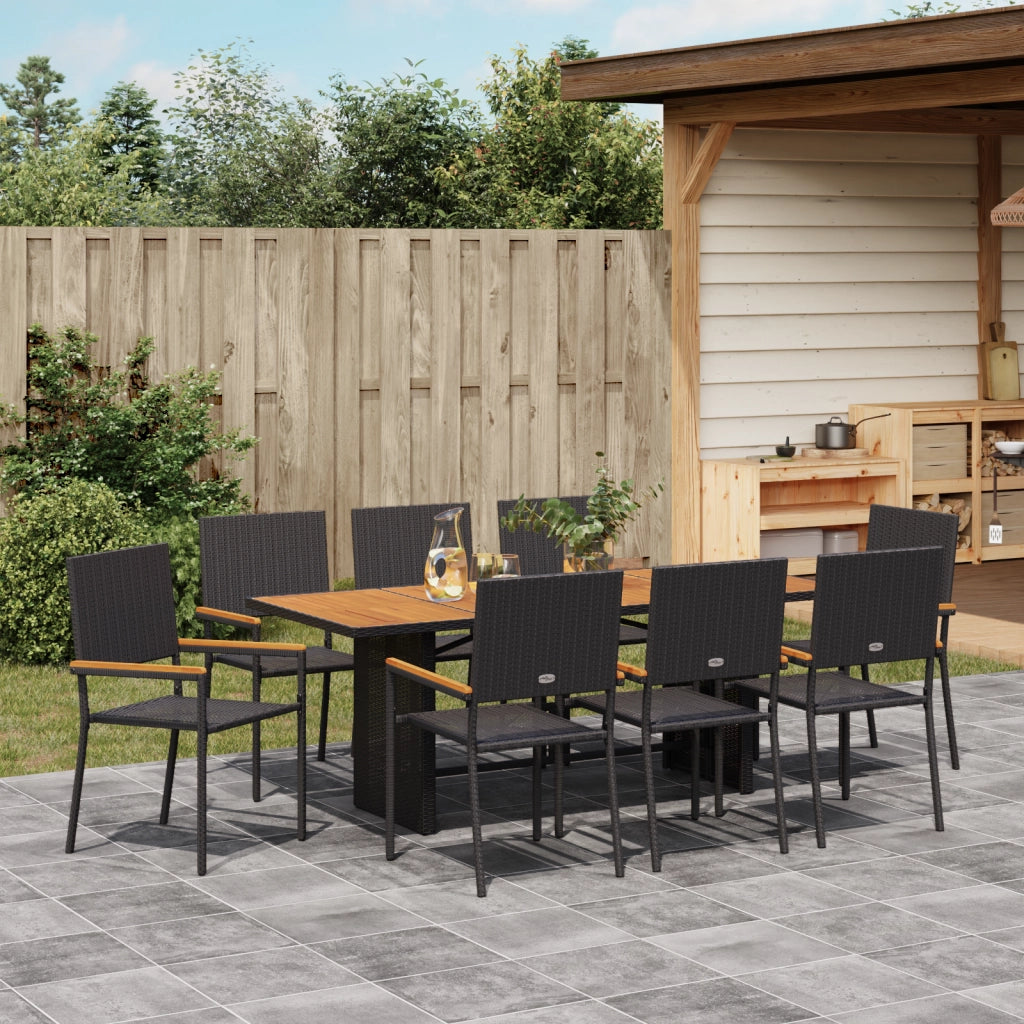Set da pranzo da giardino  9 pezzi in polyrattan nero