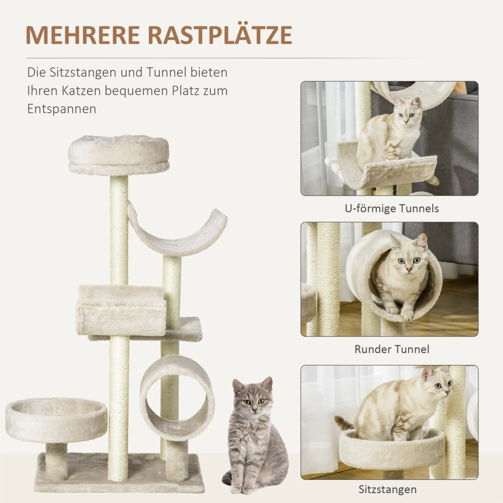 Albero tiragraffi per gatti con tunnel e piattaforme ¨C Zephmum ¨C Beige 105cm