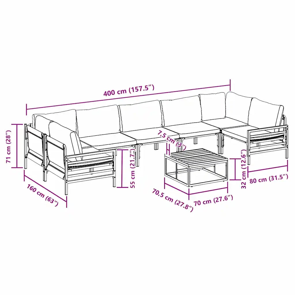 Set Divano da Giardino con cuscino 8 pcs Nero Acciaio 3378969
