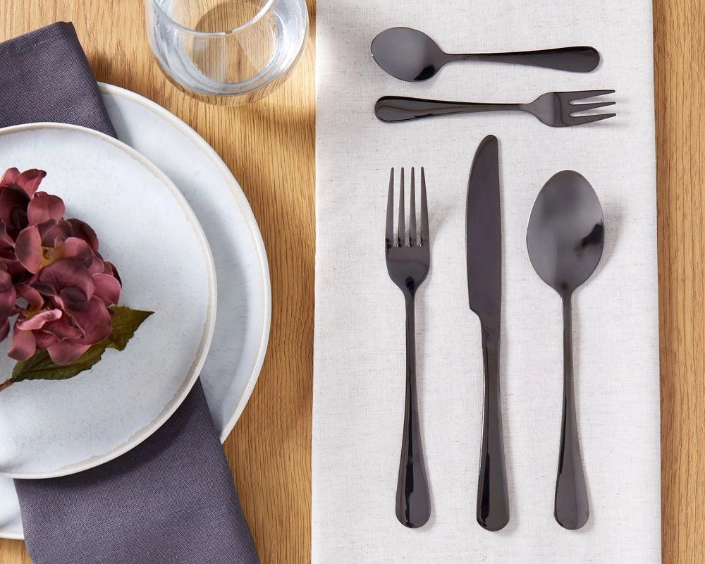 Set di posate in acciaio inox nero 30 pezzi per 6 persone Coltello Cucchiaio Forchetta Cucchiaio Forchetta per torte Design moderno