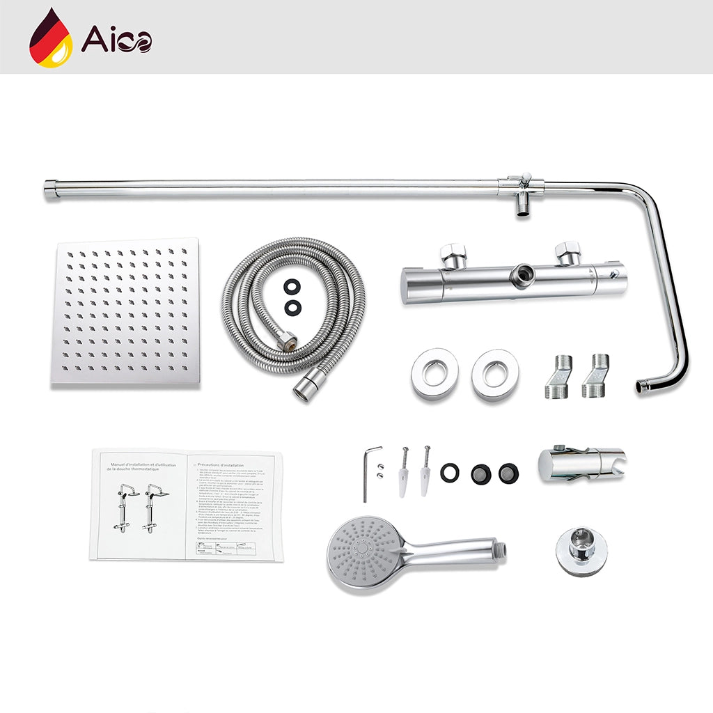 Colonna doccia con miscelatore termostatico, doccino rotondo 230x108mm con 3 modalità di getti, cromo