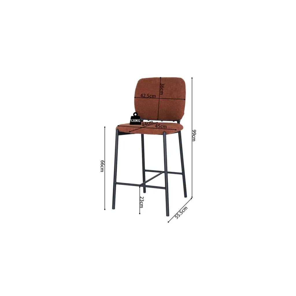 Sedia da bancone RITA – Tessuto marrone ruggine – Gambe in metallo nero – Altezza 99 cm – Stile design/industriale