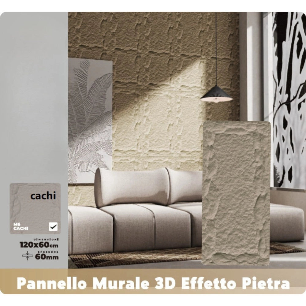 Trade Shop - Pannello Murale 3d Effetto Pietra Cachi 120x60 Cm Rivestimento Parete -