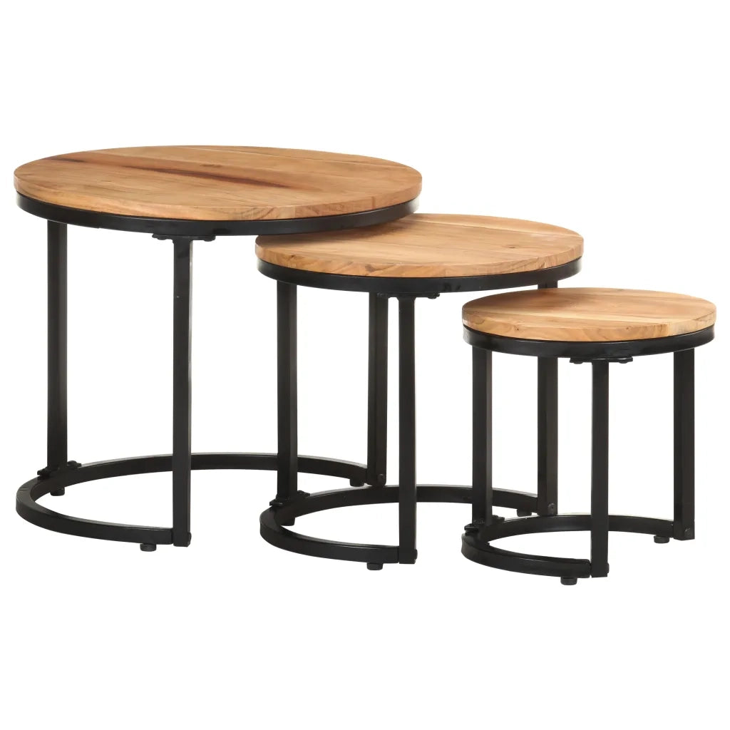 Tavolini Laterali 3 pz | Tavolo laterale in Legno Massello di Acacia