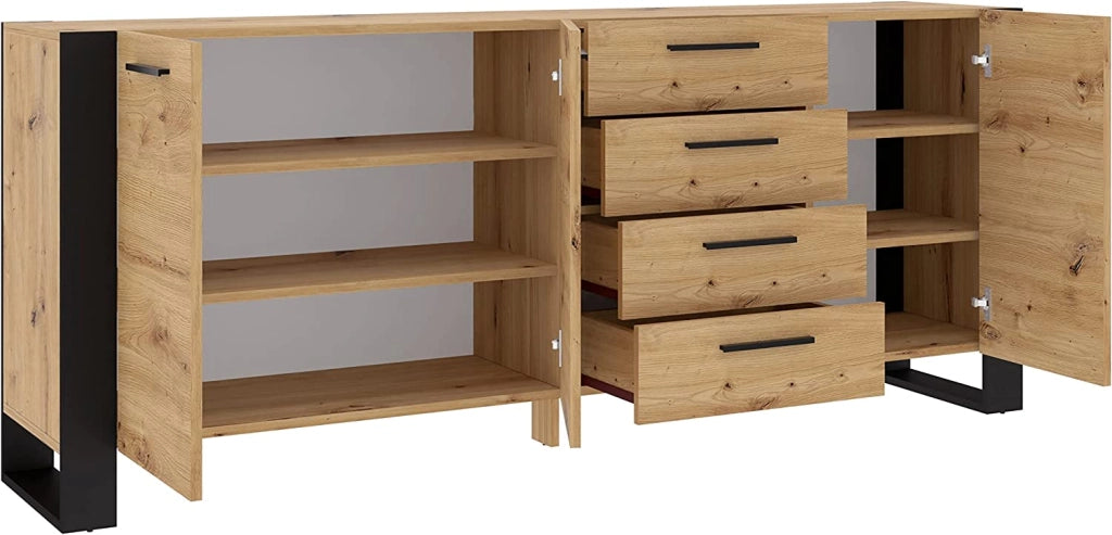 MOBILE COMO' CASSETTIERA CREDENZA NUKA 87x197x45cm ROVERE NERO OPACO