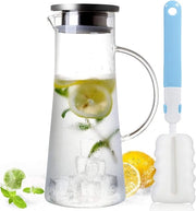 Karaf in vetro borosilicato, 1,5 l, con coperchio, con manico, caraffa in vetro, caraffa con maniglia, caraffa per acqua, caraffa in vetro