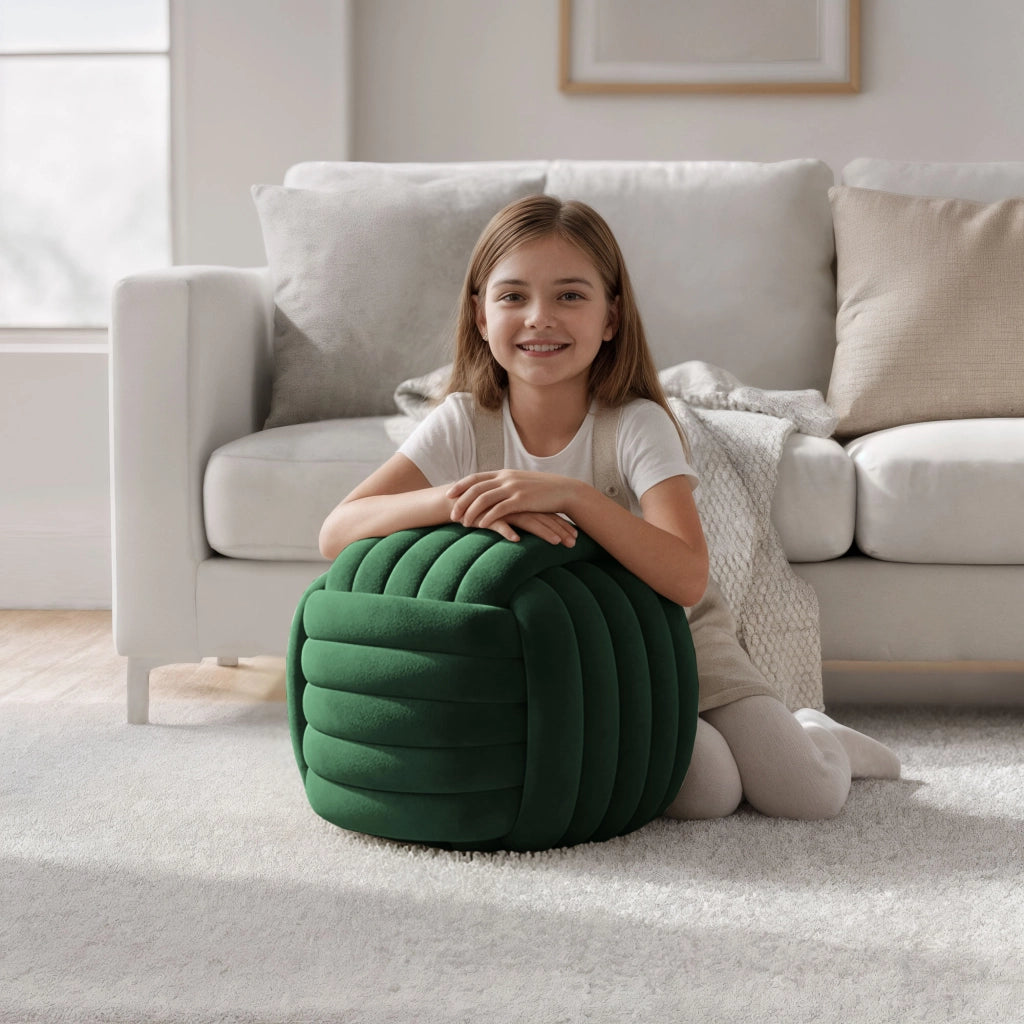 Pouf annodato in velluto 53 cm NILO Verde Bottiglia