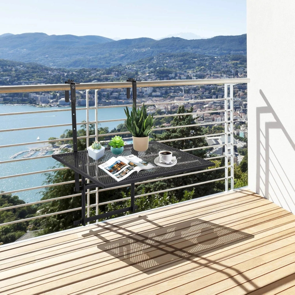 Mensola da Parete, Supporto per Piante, Scaffale Pieghevole da Muro, Tavolino da Balcone, Regolabile in Altezza su 5 Livelli, Ferro, Nero