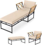 Sedia a sdraio da giardino con cuscino, lettino da esterno 2 in 1, 1 poltrona + 1 panchina, carico totale 180+360 kg, bagno di sole, design ergonomico, 175 x 55 x 66 cm, per terrazza e