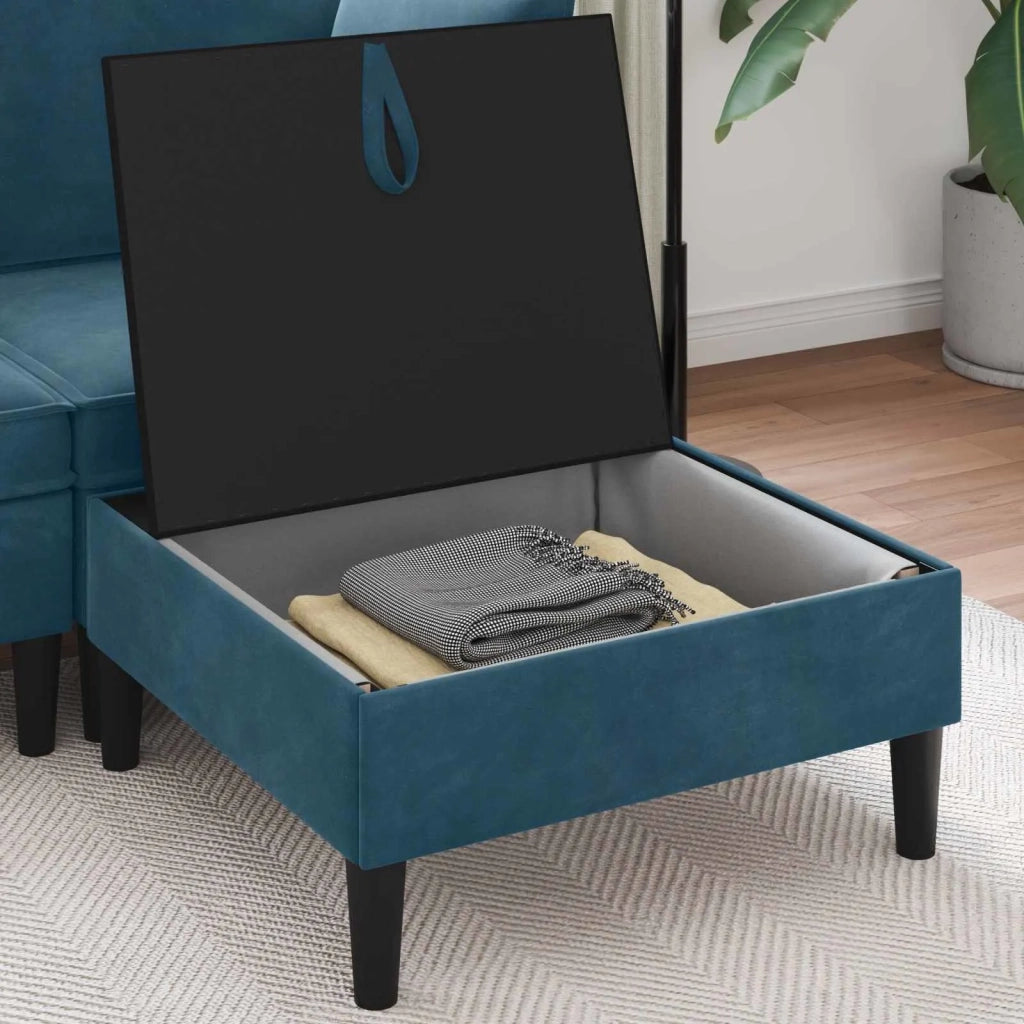 Pouf con Storage Blu Velluto 42027141