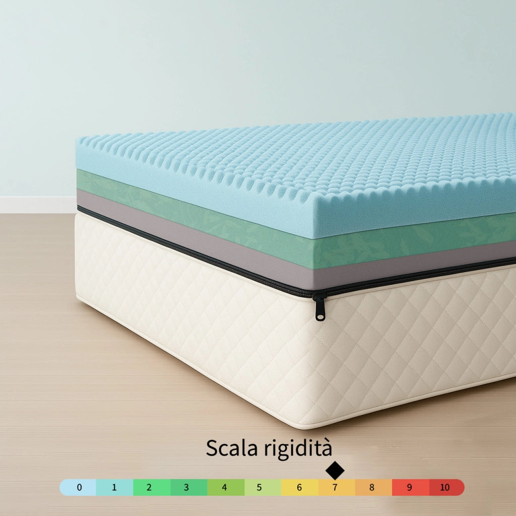 Materasso Memory Piazza e Mezzo 130x2000 h 20 cm in Memory Foam. A 7 Zone Differenziate Ortopedico. Rivestimento Cotone Fresco e Traspirante. Made in Italy 100%