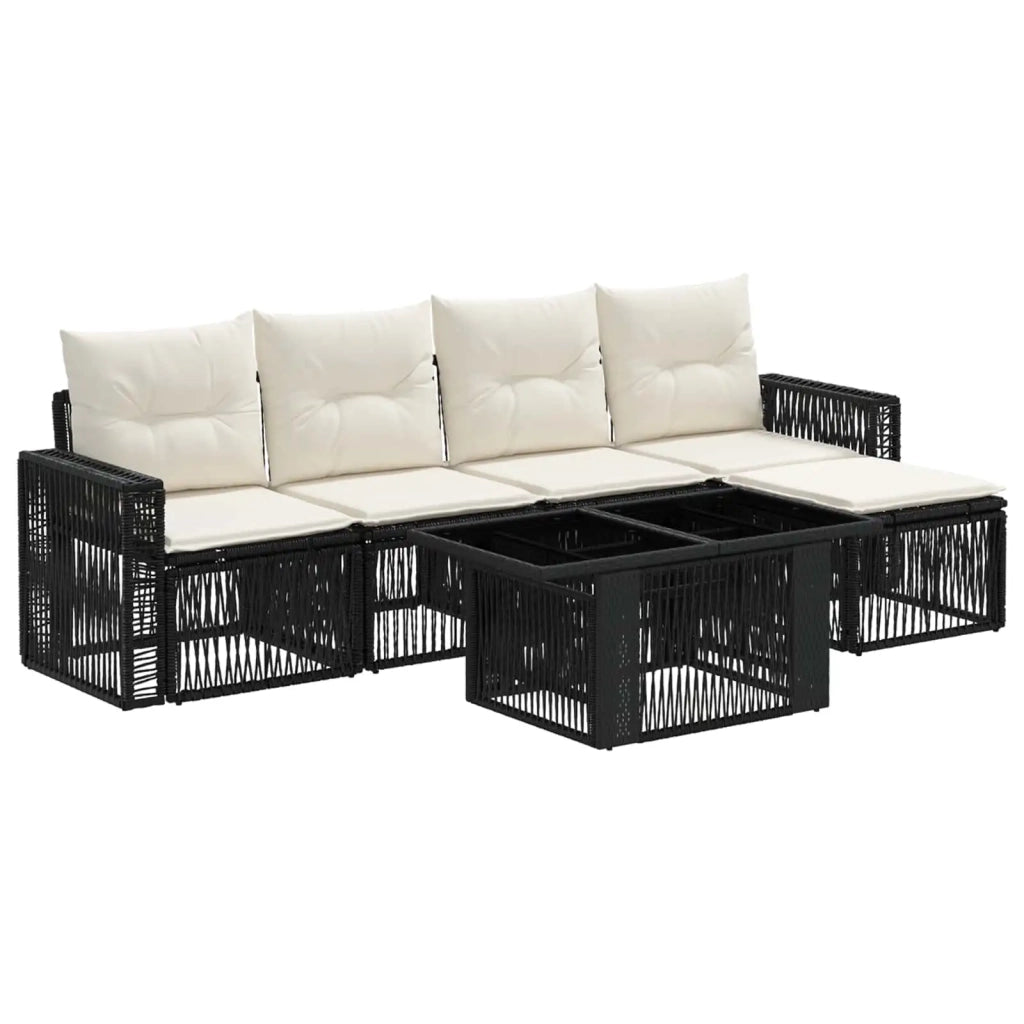 Set Divano da Giardino 6 pz Nero e Bianco Crema polyrattan 3436783