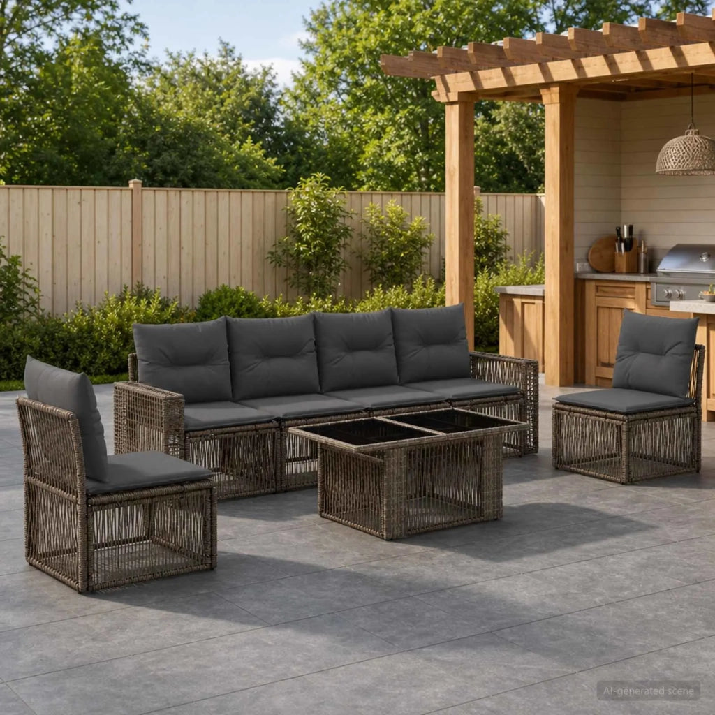 Set Divano da Giardino 7 pz Grigio e Grigio Scuro polyrattan 3436772