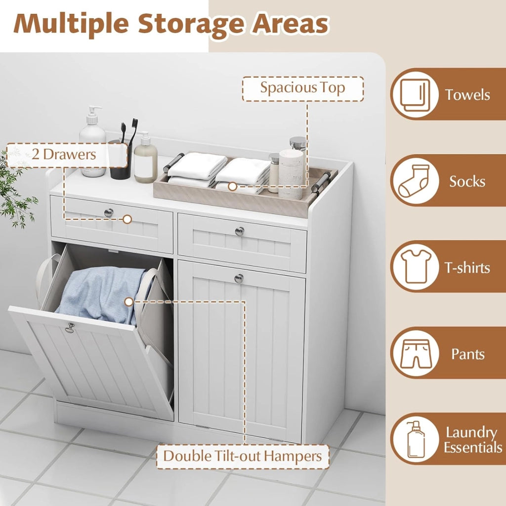 Armadietto da bagno con cesto per la biancheria, armadio da bagno con 2 cassetti e 2 sacchetti per la biancheria rimovibili, armadietto per il soggiorno e il bagno (79 x 40 x 80 cm)