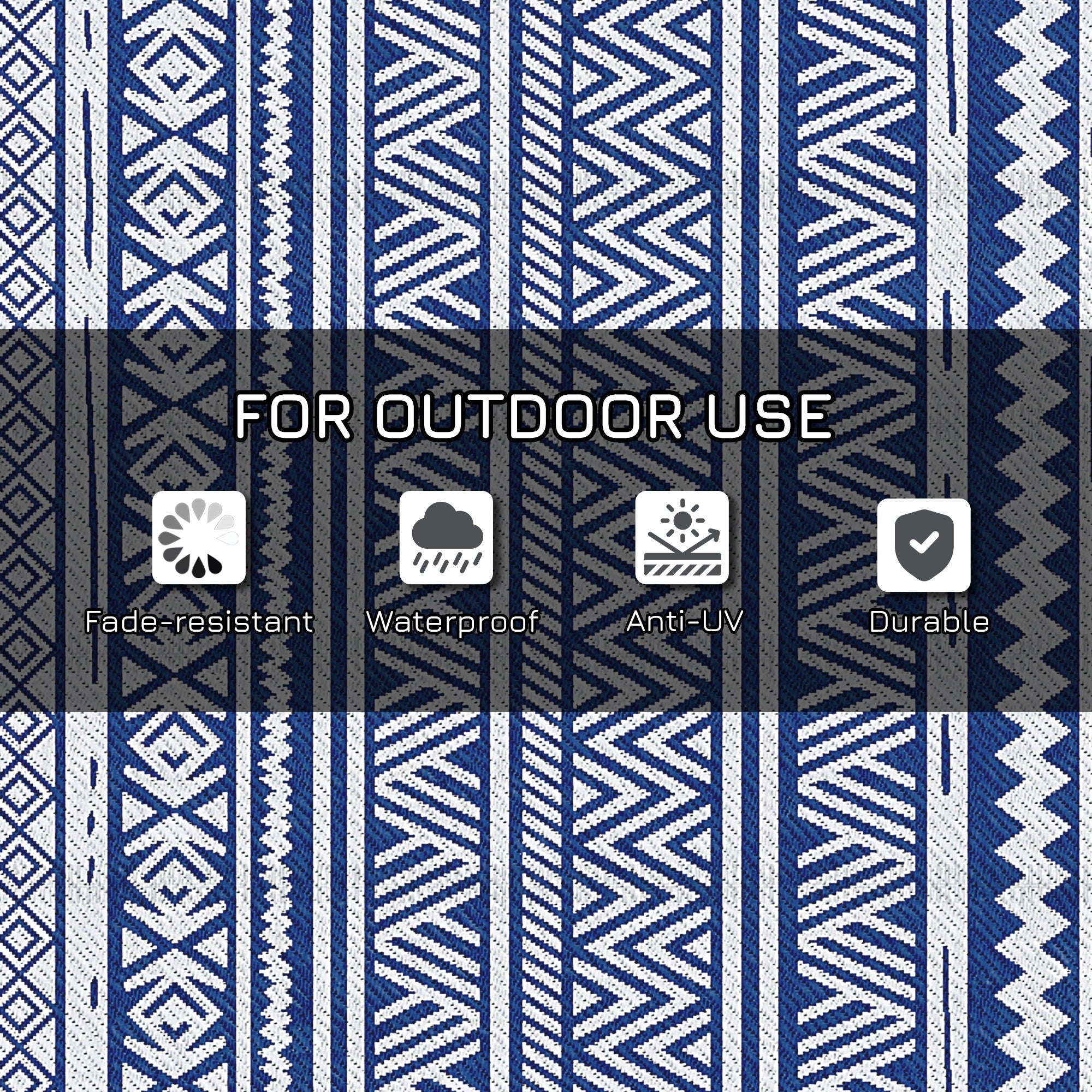 Tappeto per Esterno 182x274 cm Pieghevole e Reversibile  in Polipropilene Blu e Bianco