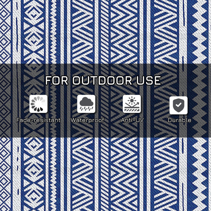 Tappeto per Esterno 182x274 cm Pieghevole e Reversibile  in Polipropilene Blu e Bianco